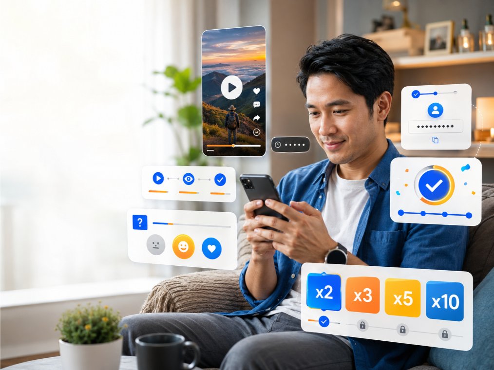 Pengguna dewasa di Malaysia mengikuti aktiviti video dan melihat pilihan pengganda melalui telefon