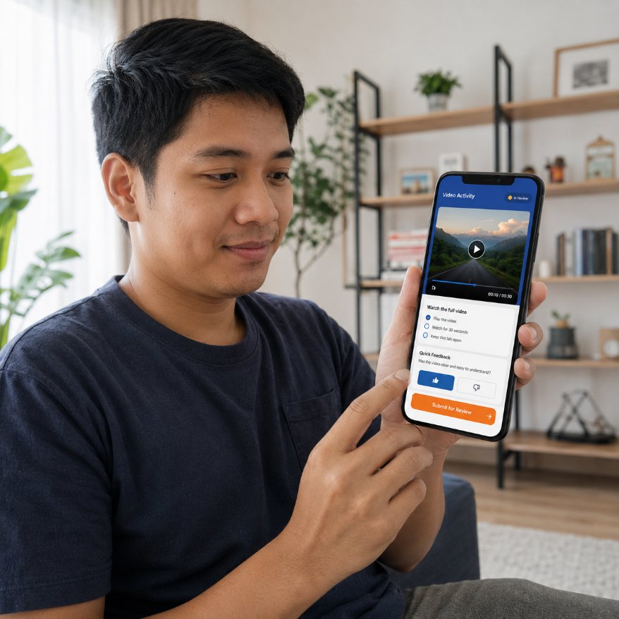 Pengguna dewasa menonton video dan memberi maklum balas melalui telefon